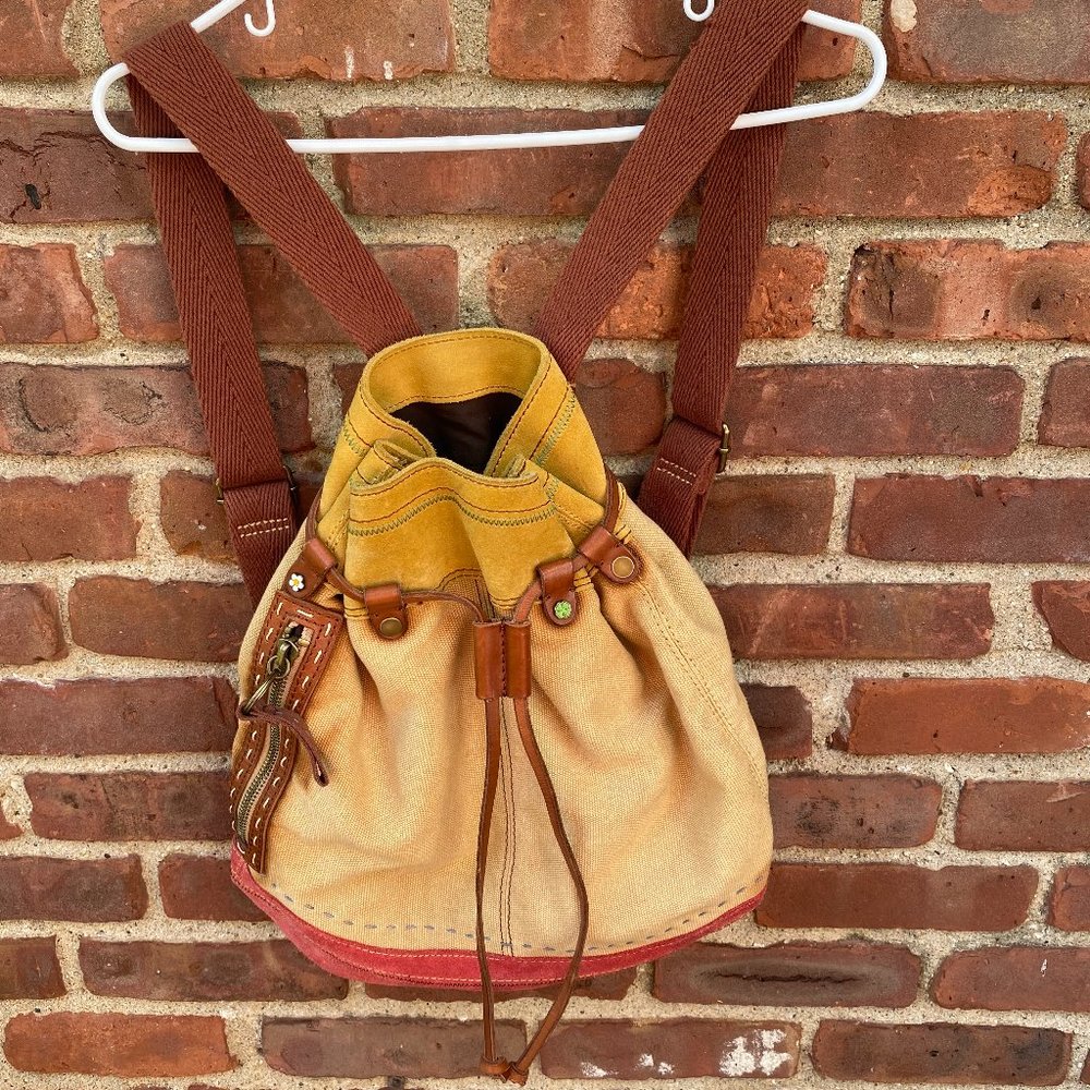 Lucky Brand Suede and Canvas Drawstring Backpack
